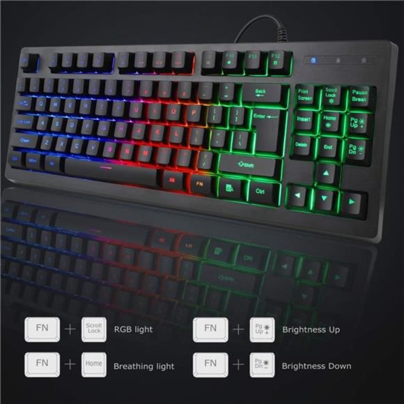 RGB 87 Keys Gaming Keyboard and Backlit Mouse Combo,BlueFinger USB Wired Rainbow - Picture 6 of 6